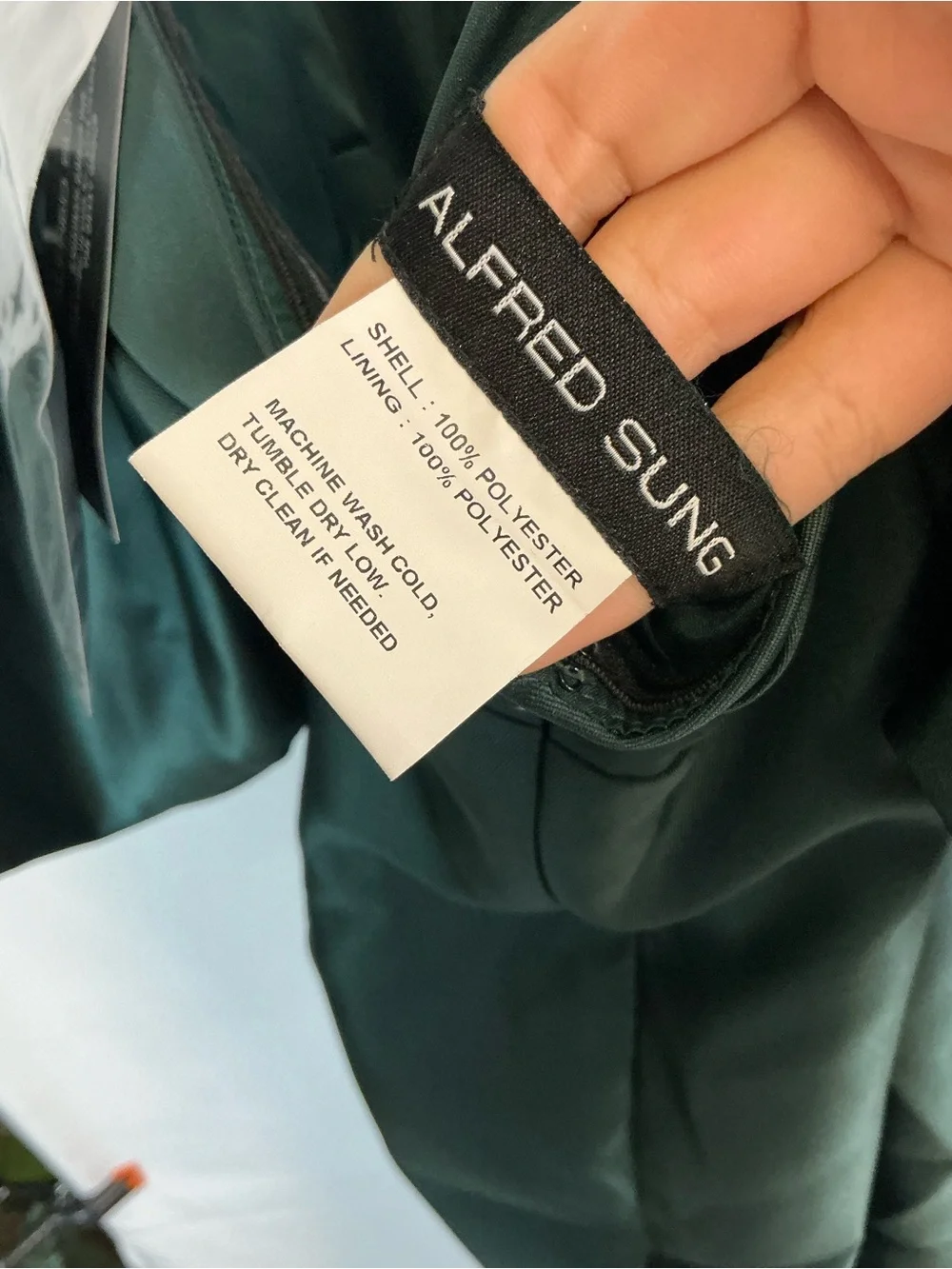 ALFRED SUNG Evergreen Off-the-Shoulder Puff Sleeve Satin Maxi Dress - Picture 6 of 8